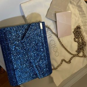 Jimmy Choo CANDY BLUE GLITTER ACRYLIC CLUTCH BAG🖤